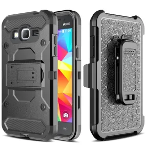 Samsung Galaxy J3 Case, Galaxy Sky, Galaxy Express Prime Case, Galaxy Sol, Galaxy Amp Prime, J3 V Hybrid Holster Tri-Layer Protector Case [Kickstand][Belt Swivel Clip] - Black