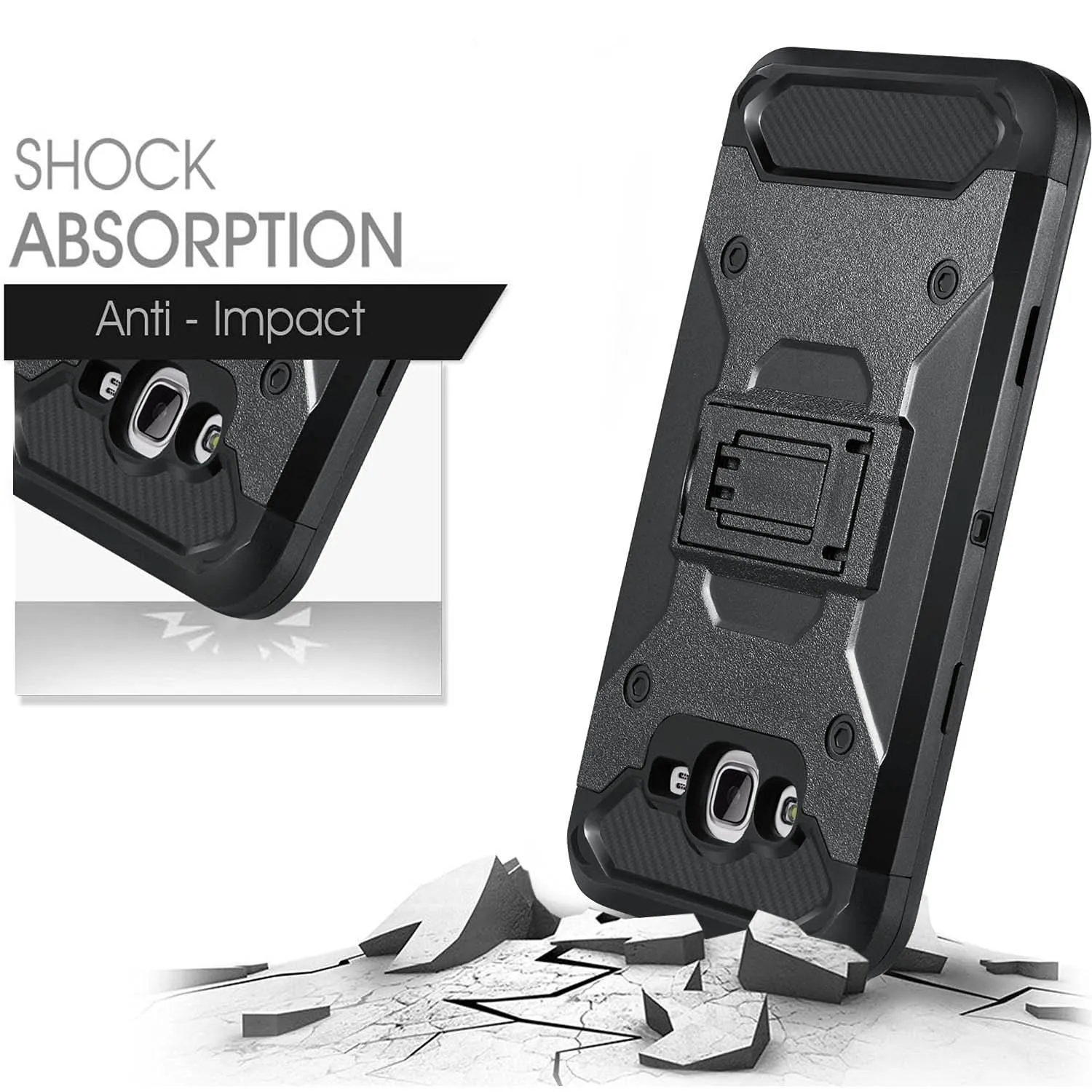 Samsung Galaxy J3 Case, Galaxy Sky, Galaxy Express Prime Case, Galaxy Sol, Galaxy Amp Prime, J3 V Hybrid Holster Tri-Layer Protector Case [Kickstand][Belt Swivel Clip] - Black