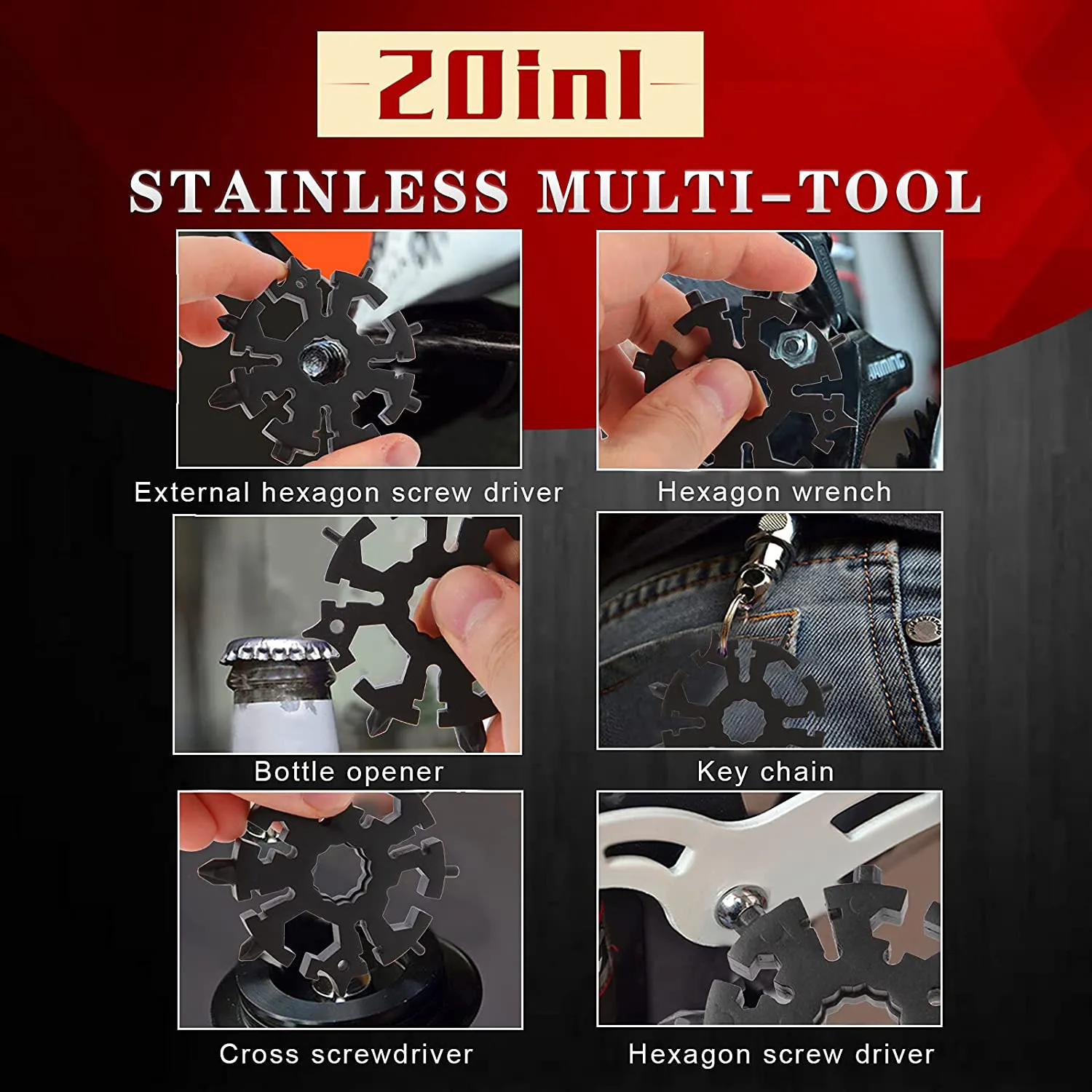 Snowflake Keychain Multitool Gifts for Men Dad, Portable Screwdriver Wrench Pocket Tools – 20 in 1 All in One Multi Tool, Christmas Stocking Stuffer Gifts, Stainless Steel, Upgraded Version (Black)