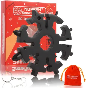 Snowflake Keychain Multitool Gifts for Men Dad, Portable Screwdriver Wrench Pocket Tools – 20 in 1 All in One Multi Tool, Christmas Stocking Stuffer Gifts, Stainless Steel, Upgraded Version (Black)