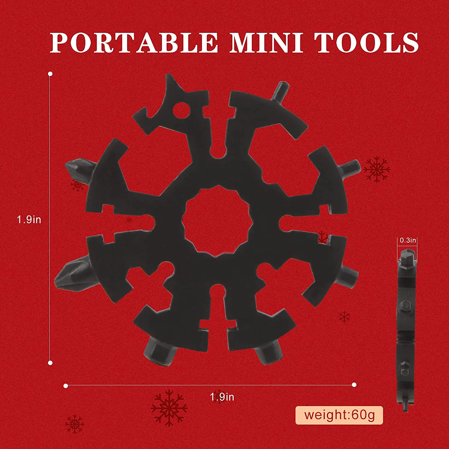 Snowflake Keychain Multitool Gifts for Men Dad, Portable Screwdriver Wrench Pocket Tools – 20 in 1 All in One Multi Tool, Christmas Stocking Stuffer Gifts, Stainless Steel, Upgraded Version (Black)