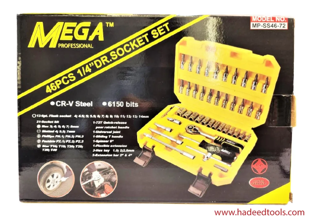 Socket Set 46 Pcs Mega Brand Heavy duty CR-V Steel S2 Bits