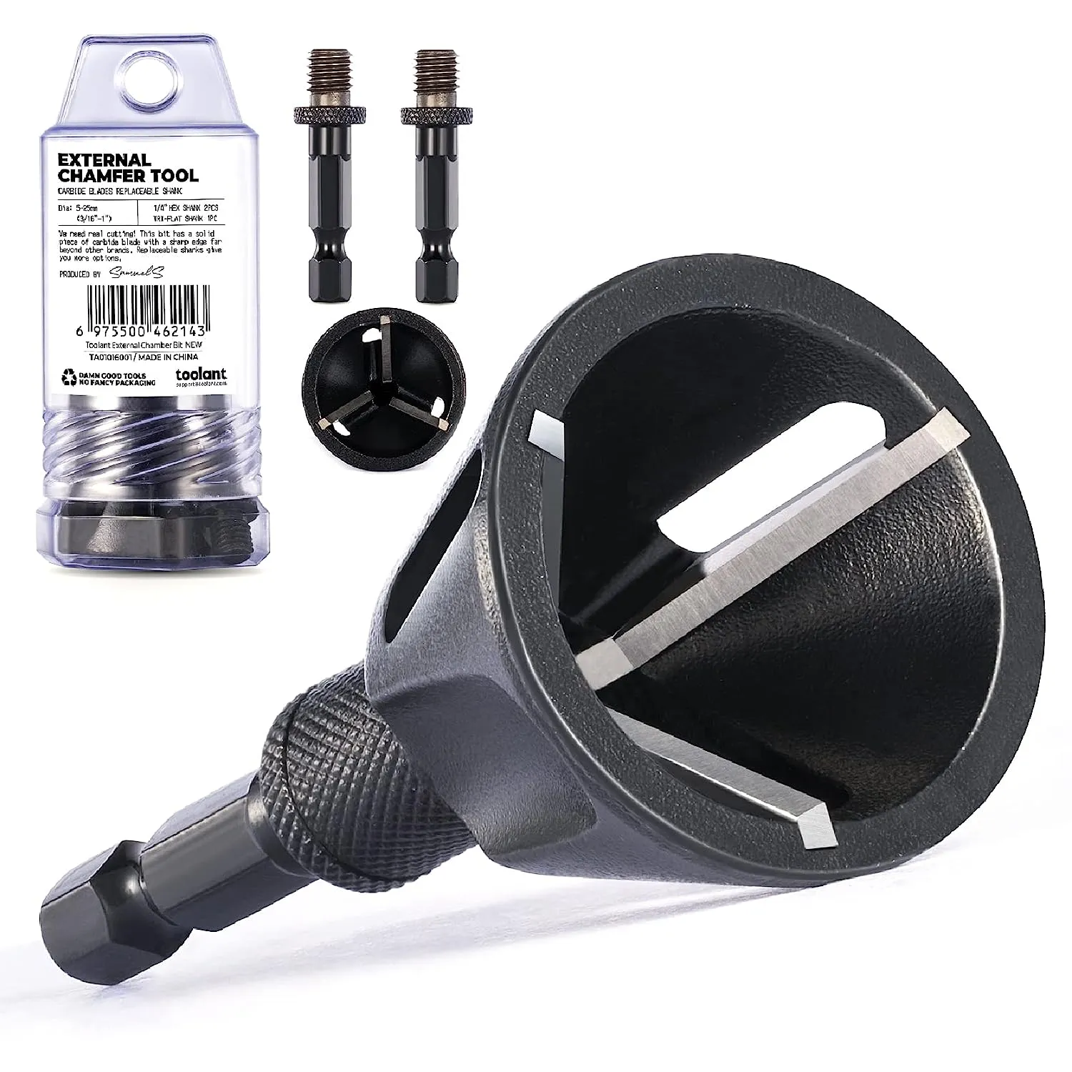 toolant Deburring External Chamfer Tool with Carbide Blades, Removing Burr Tools with Quick Release Shank