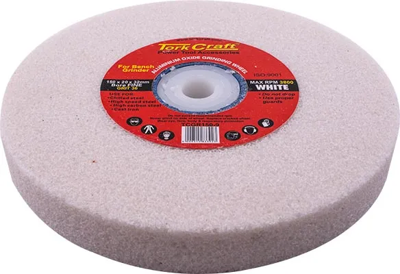 TORK CRAFT GRINDING WHEEL 150X20X32MM WHITE COARSE 36GR W/BUSHES FOR BENCH GRIN TCGR150-9