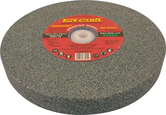 TORK CRAFT GRINDING WHEEL 200X25X32MM GREEN COARSE 36GR W/BUSHES FOR BENCH GRIN TCGR200-3