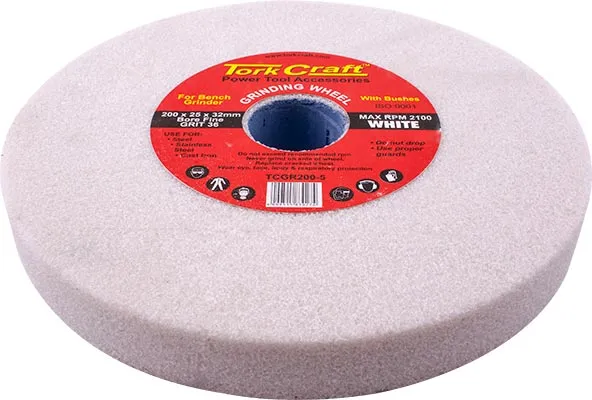 TORK CRAFT GRINDING WHEEL 200X25X32MM WHITE COARSE 36GR W/BUSHES FOR BENCH GRIN TCGR200-5