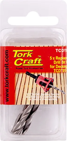 TORK CRAFT REPLACEMENT DRILL BITS 10G X 5PC FOR DECKING TOOL TCDT010-01 TCDT010-02