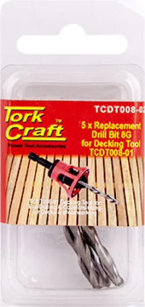 TORK CRAFT REPLACEMENT DRILL BITS 8G X 5PC FOR DECKING TOOL TCDT008-01 TCDT008-02
