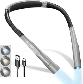 Upgraded LED Neck Reading Light, Book Light for Reading in Bed, 30-Min Timer, 3 Colors & 3 Brightness Adjustable, Rechargeable & Long Lasting, Perfect for Reading, Knitting & Repairing