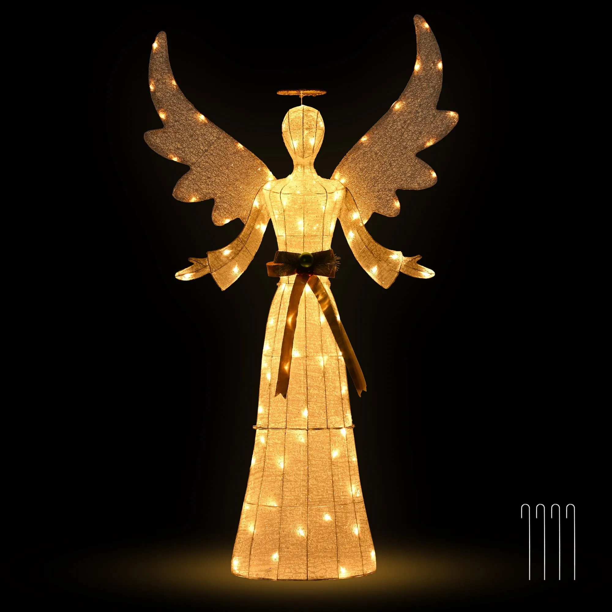 valiant Holy 5.5ft Lighted Christmas Angel Outdoor Pre-lit 3D Crystal Angel Patio Garden Deck Party Decor Warm white 5.5FT-Angle 5.5FT-Angle