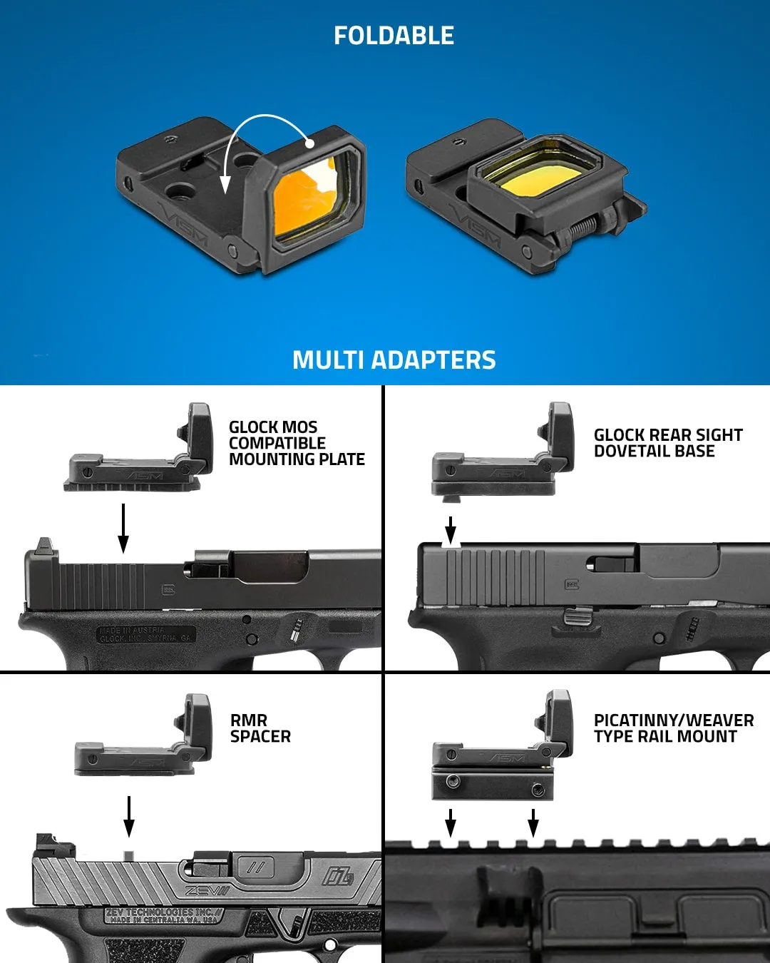 VISM FlipDot Mod 2 Flip-Up Red Dot Sight for Glock® Series Pistols by NcSTAR