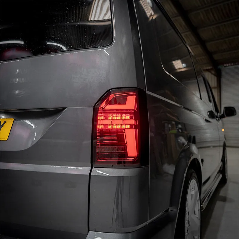 VW T6 – Rear Lights – Sequential Indicator – LED – Tailgate – Red Smoke (T6.1 Style)