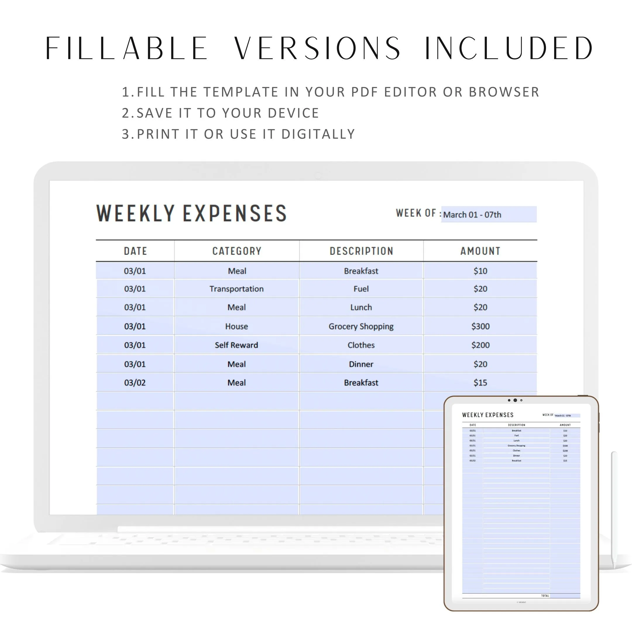 Weekly Spending Tracker Printable - M115/6