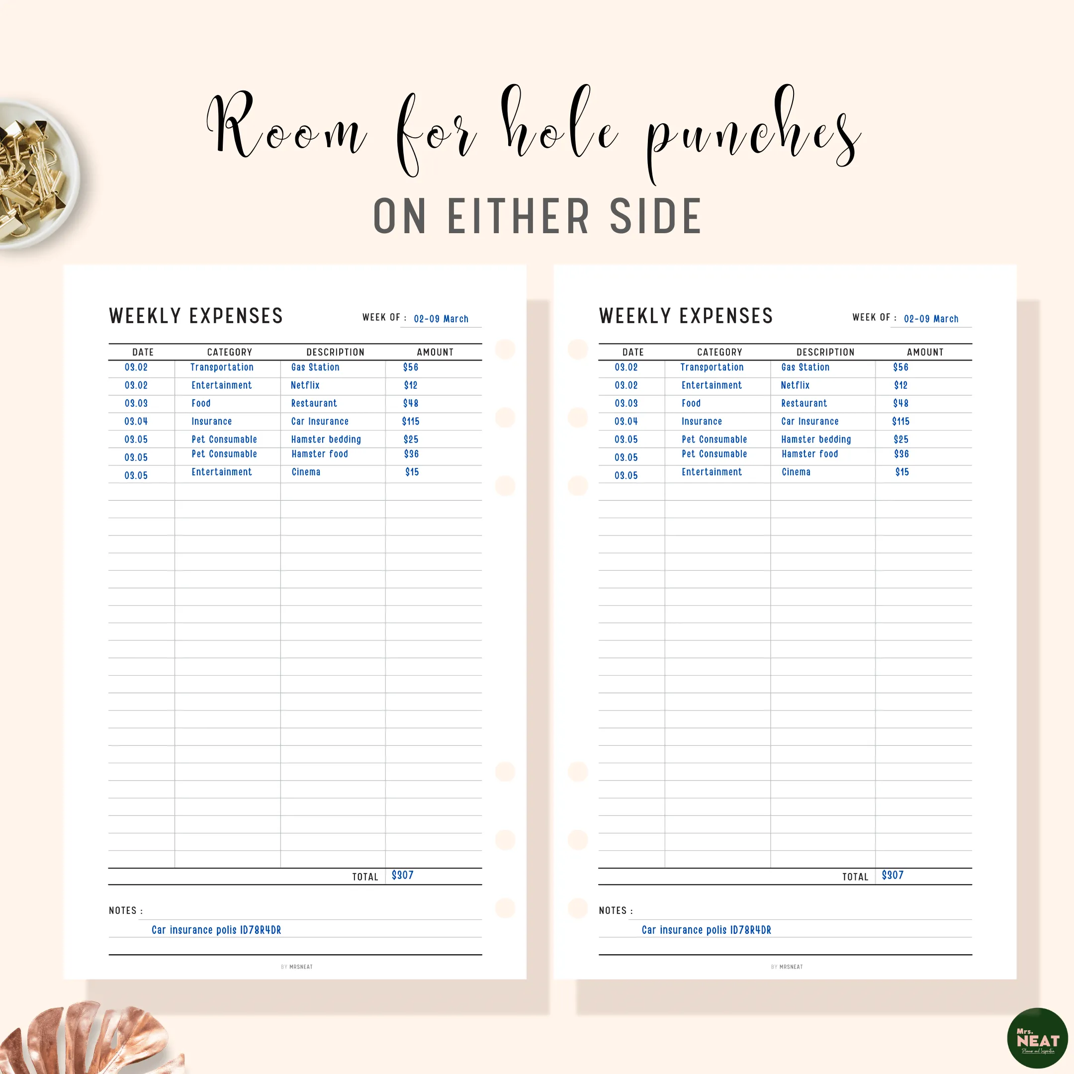 Weekly Spending Tracker Printable - M115/6