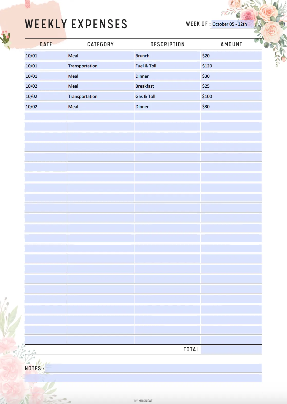 Weekly Spending Tracker Printable - M115/6