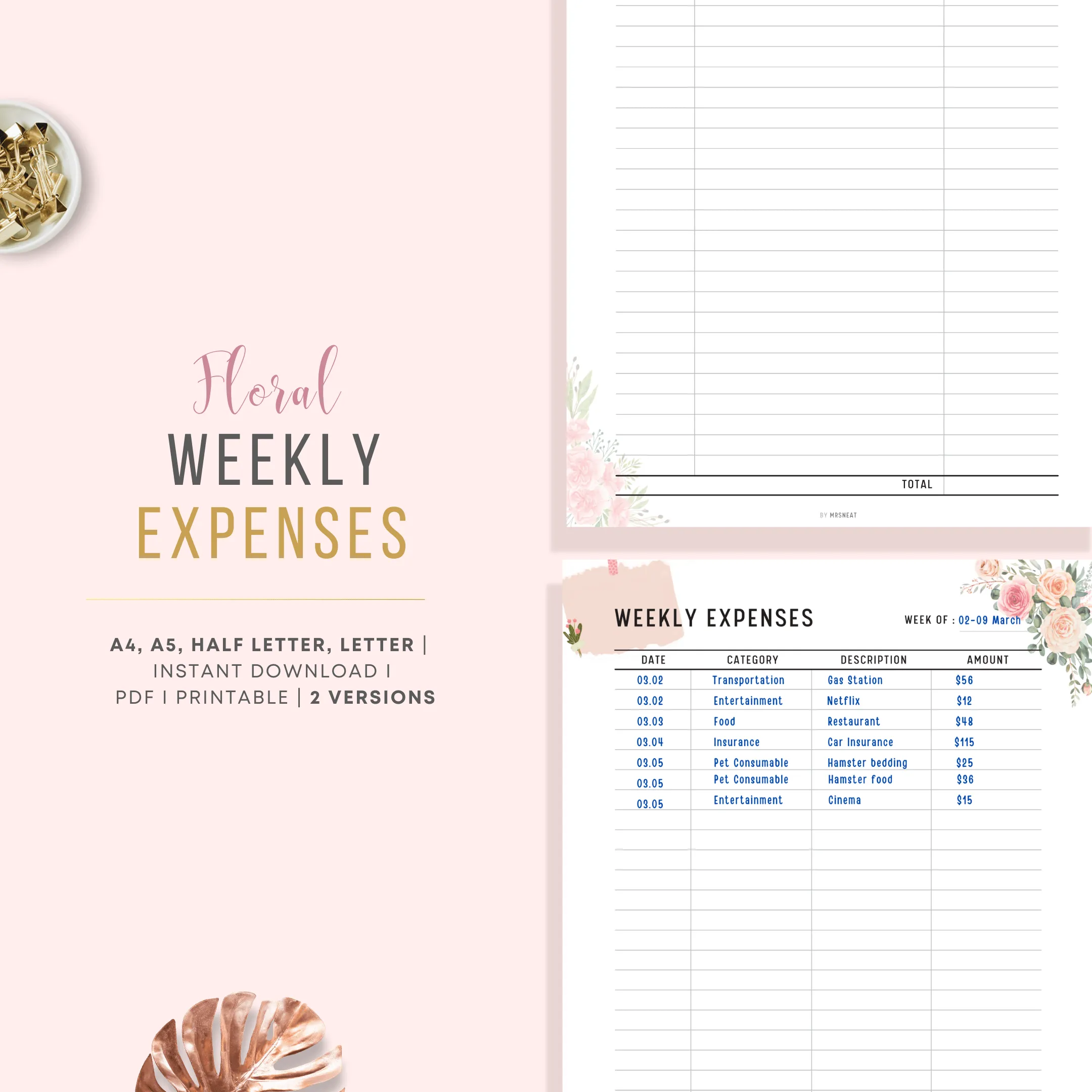 Weekly Spending Tracker Printable - M115/6