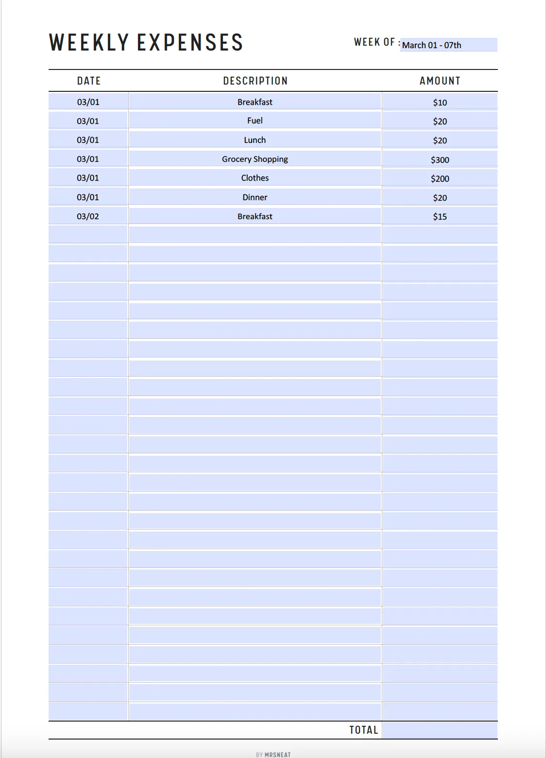 Weekly Spending Tracker Printable - M115/6