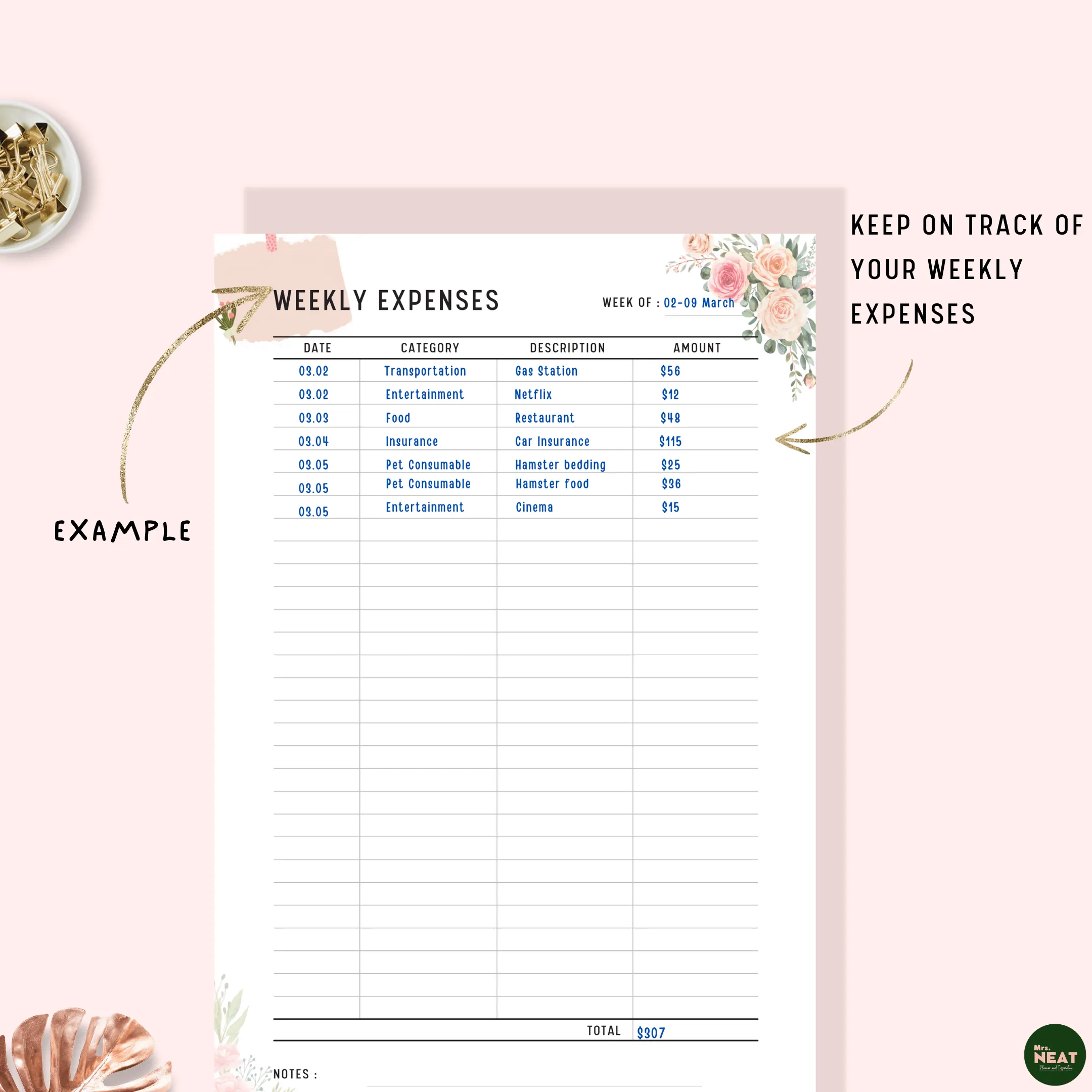 Weekly Spending Tracker Printable - M115/6