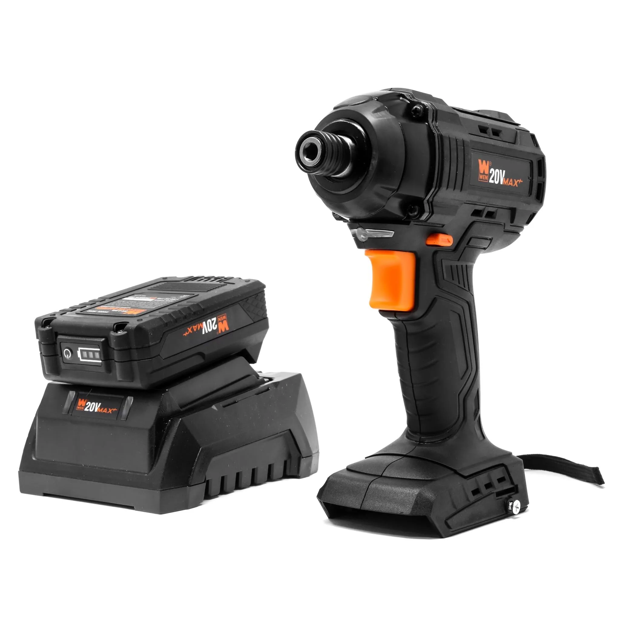 WEN 20135 20V MAX Lithium-Ion 1/4-Inch Brushless Cordless Impact Driver w/ 2.0 Ah Battery and Charger