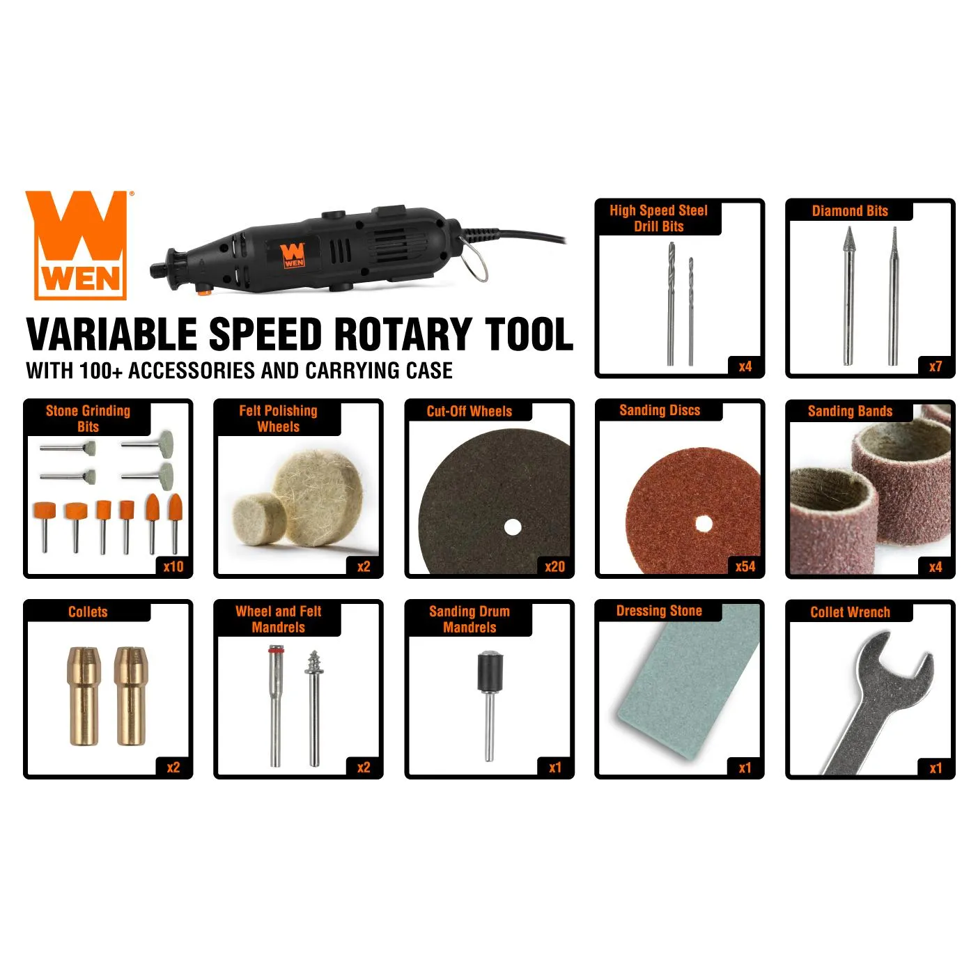 WEN 23101 1-Amp Variable Speed Rotary Tool with 100  Accessories