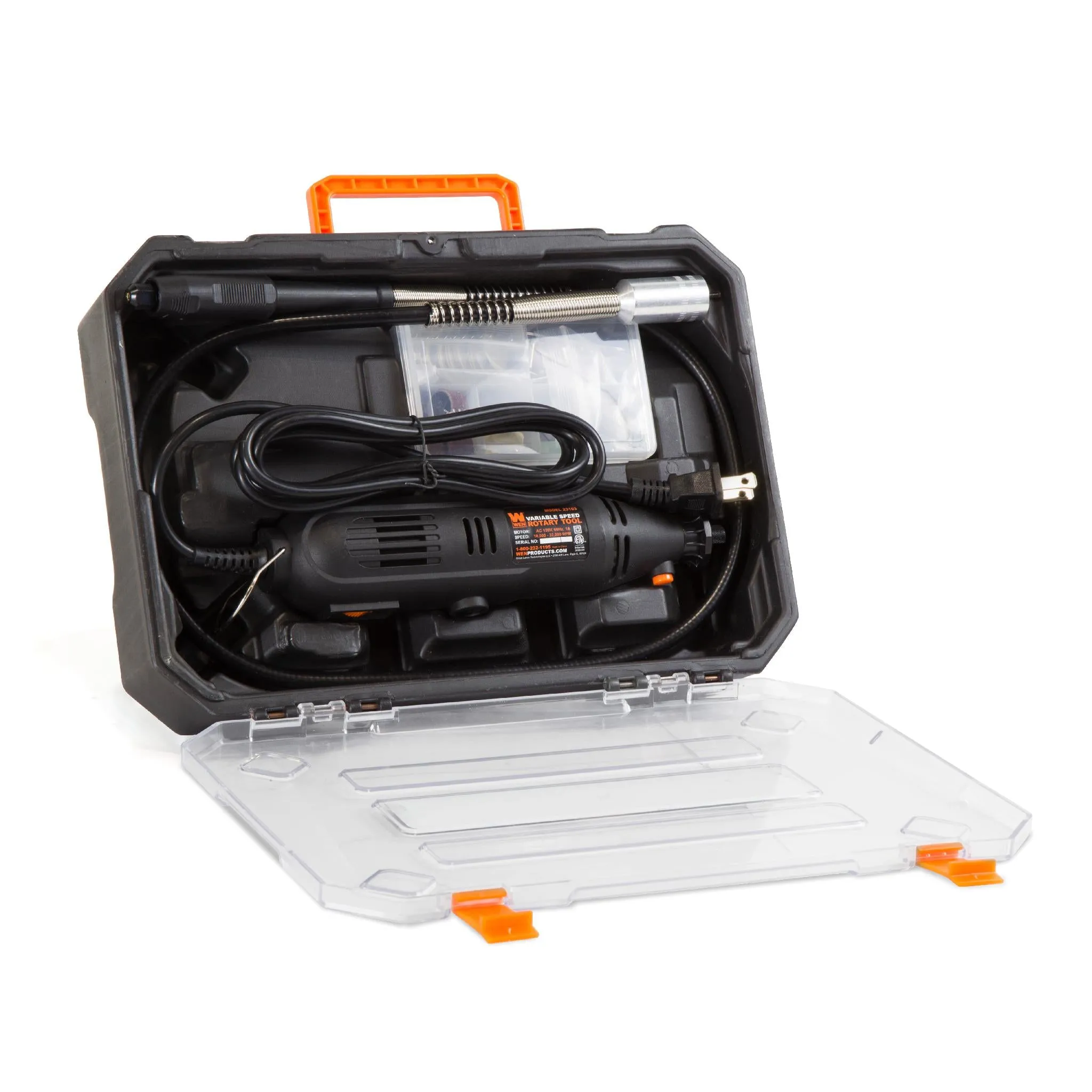 WEN 23103 1-Amp Variable Speed Rotary Tool with 100  Accessories, Carrying Case and Flex Shaft