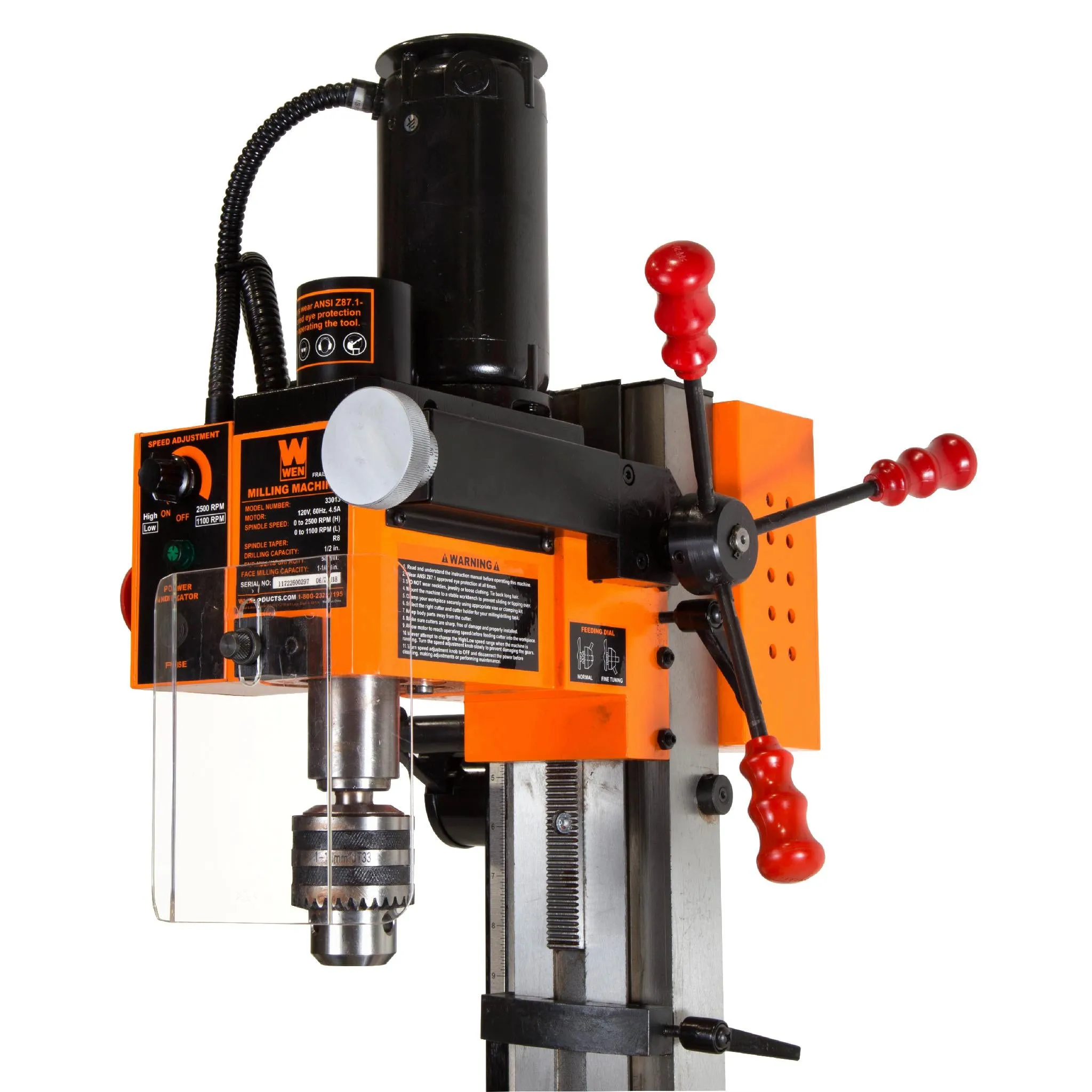WEN 33013 4.5A Variable Speed Single Phase Compact Benchtop Metal Milling Machine with R8 Taper