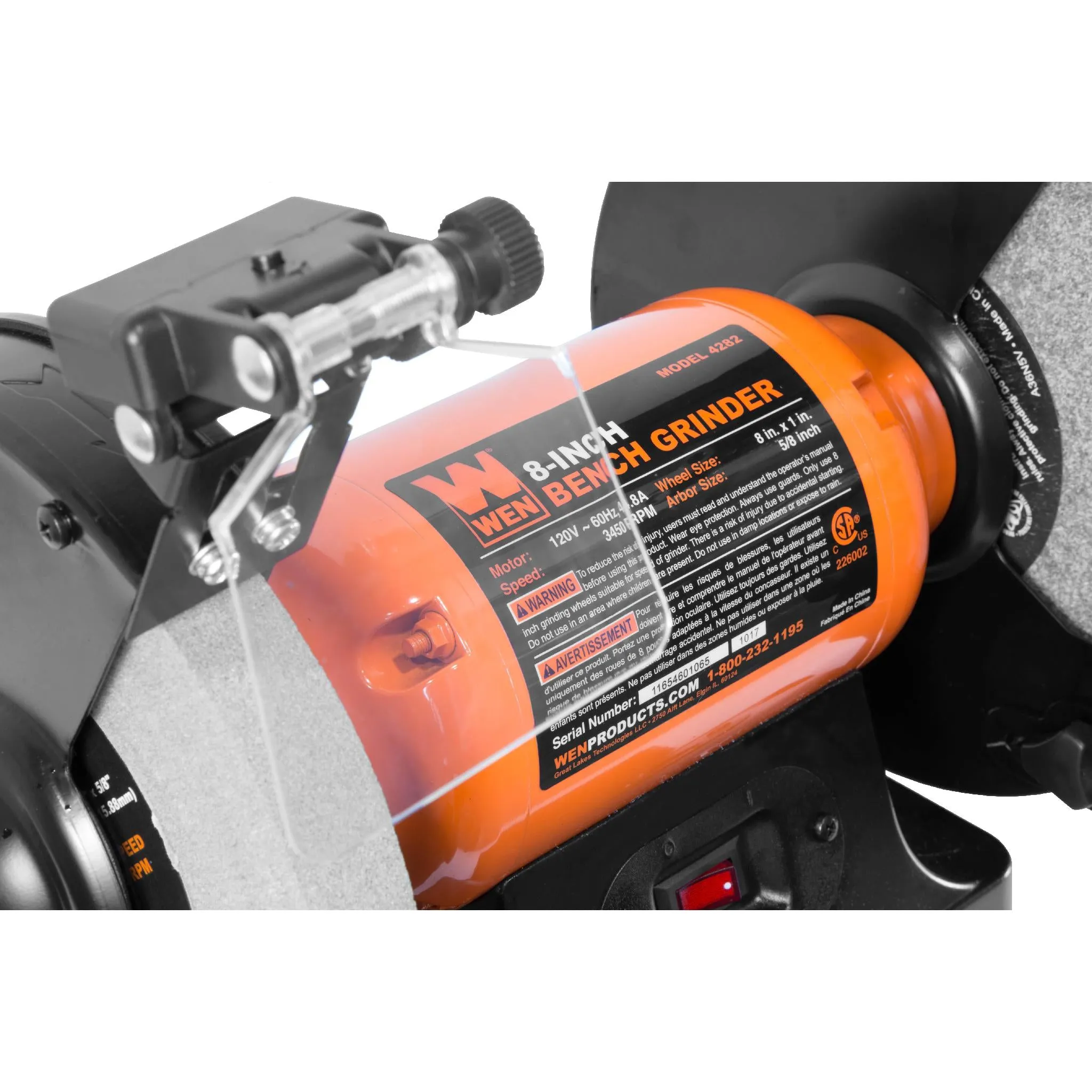 WEN BG4282 4.8-Amp 8-Inch Single Speed Bench Grinder with LED Work Lights