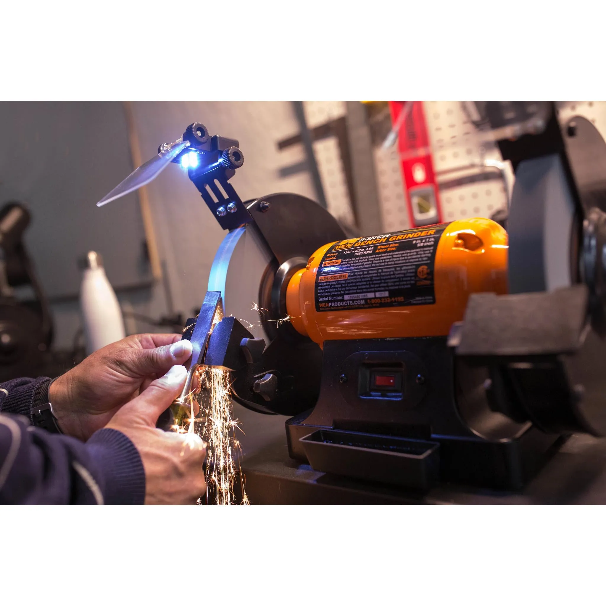 WEN BG4282 4.8-Amp 8-Inch Single Speed Bench Grinder with LED Work Lights