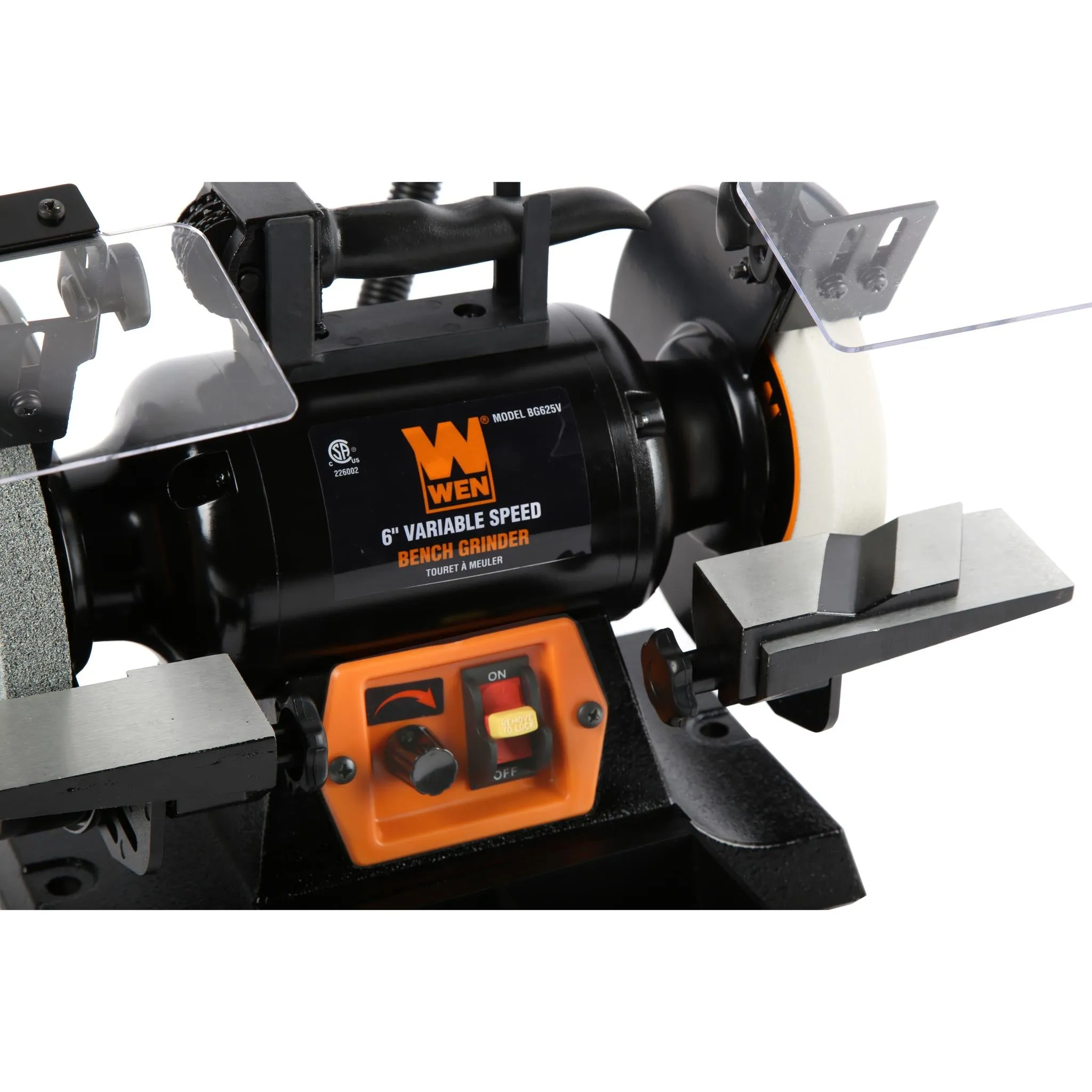 WEN BG625V 2.5-Amp 6-Inch Variable Speed Bench Grinder with Flexible Work Light