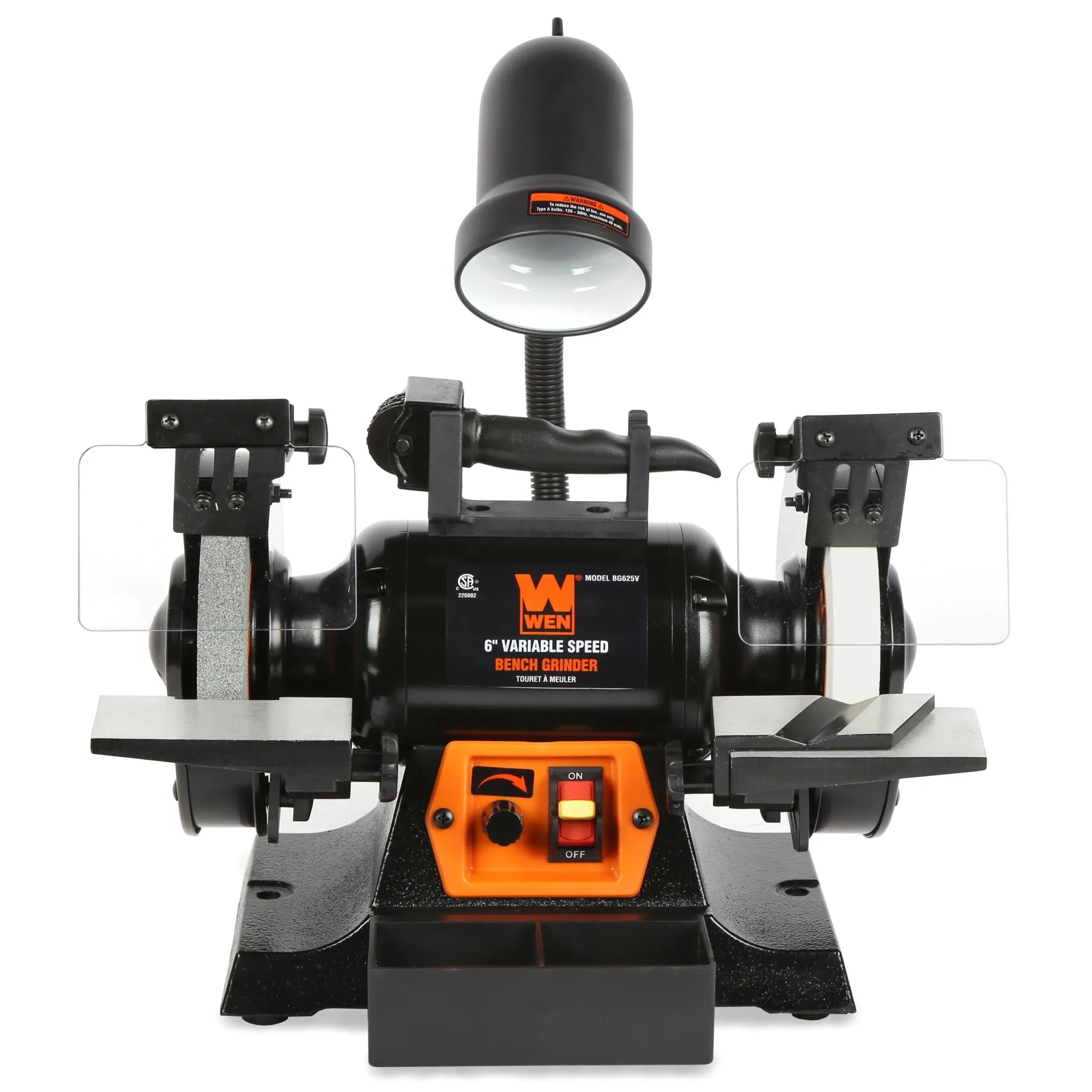 WEN BG625V 2.5-Amp 6-Inch Variable Speed Bench Grinder with Flexible Work Light