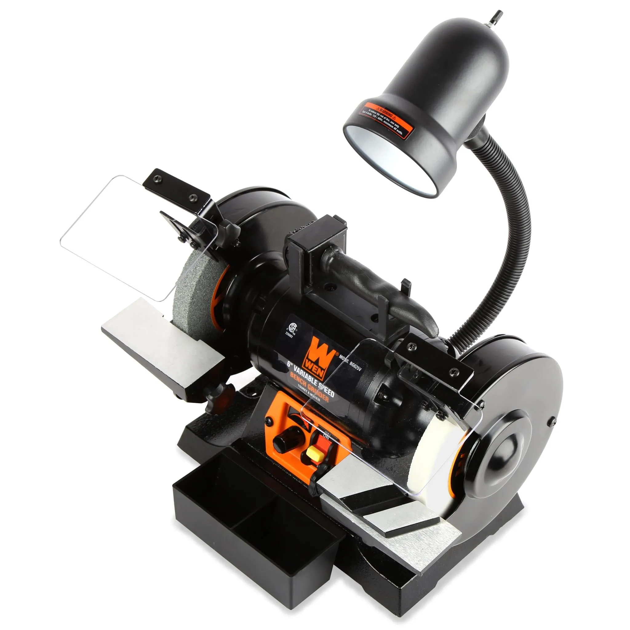 WEN BG625V 2.5-Amp 6-Inch Variable Speed Bench Grinder with Flexible Work Light
