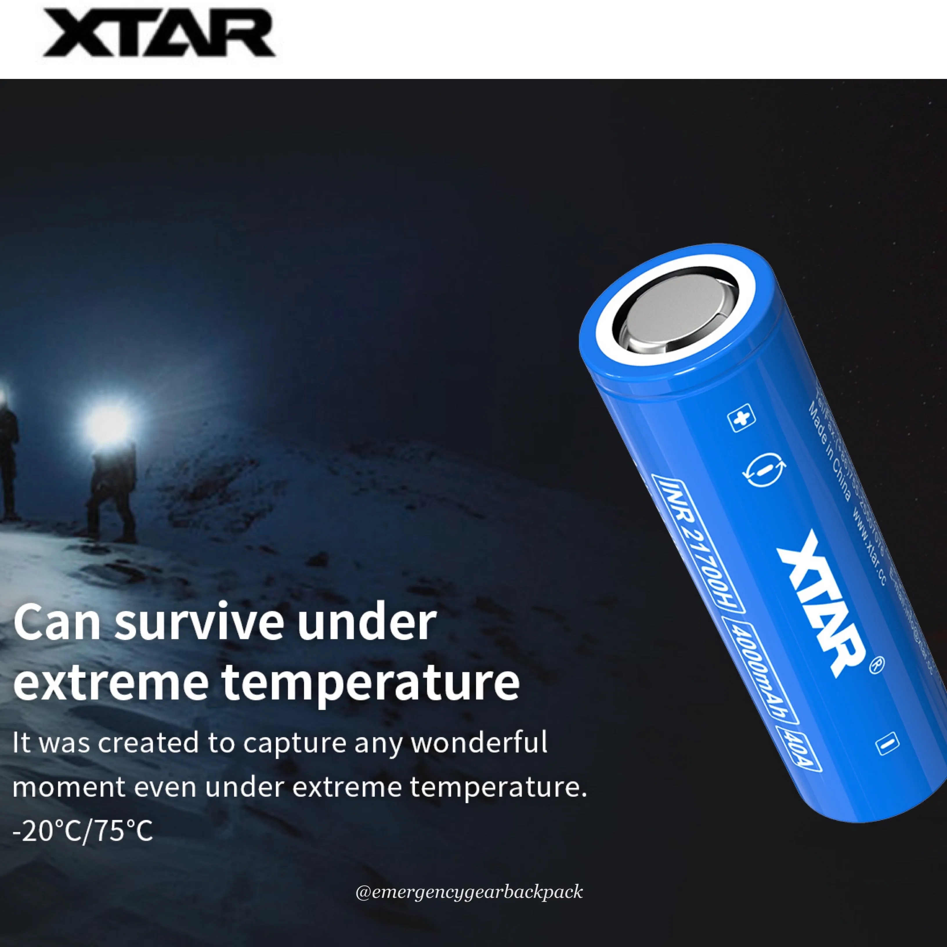 XTAR INR21700H 4000mAh 3.6V 40A  High-drain Li-ion Battery