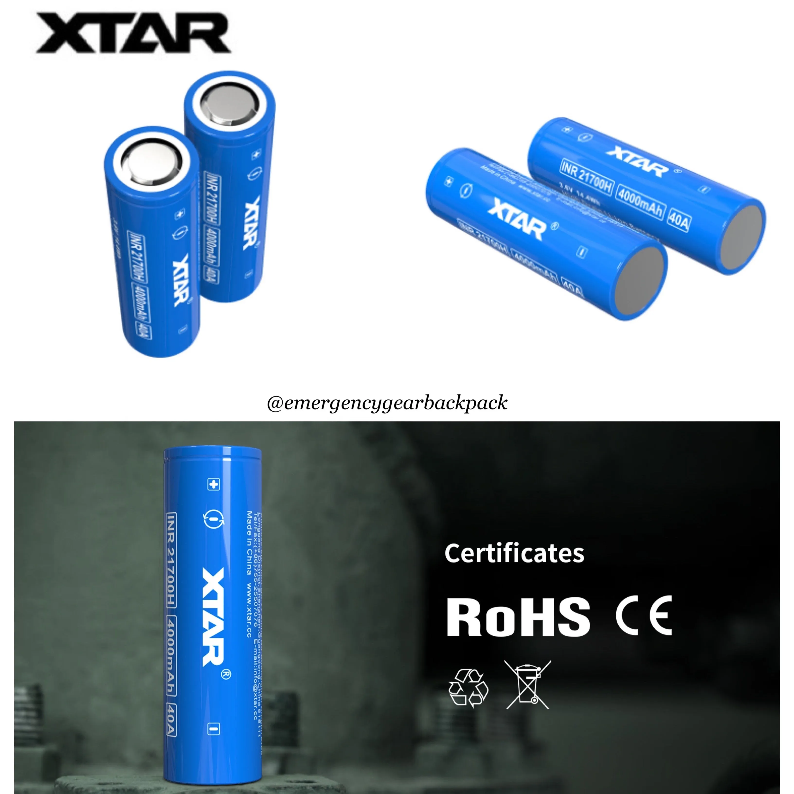 XTAR INR21700H 4000mAh 3.6V 40A  High-drain Li-ion Battery