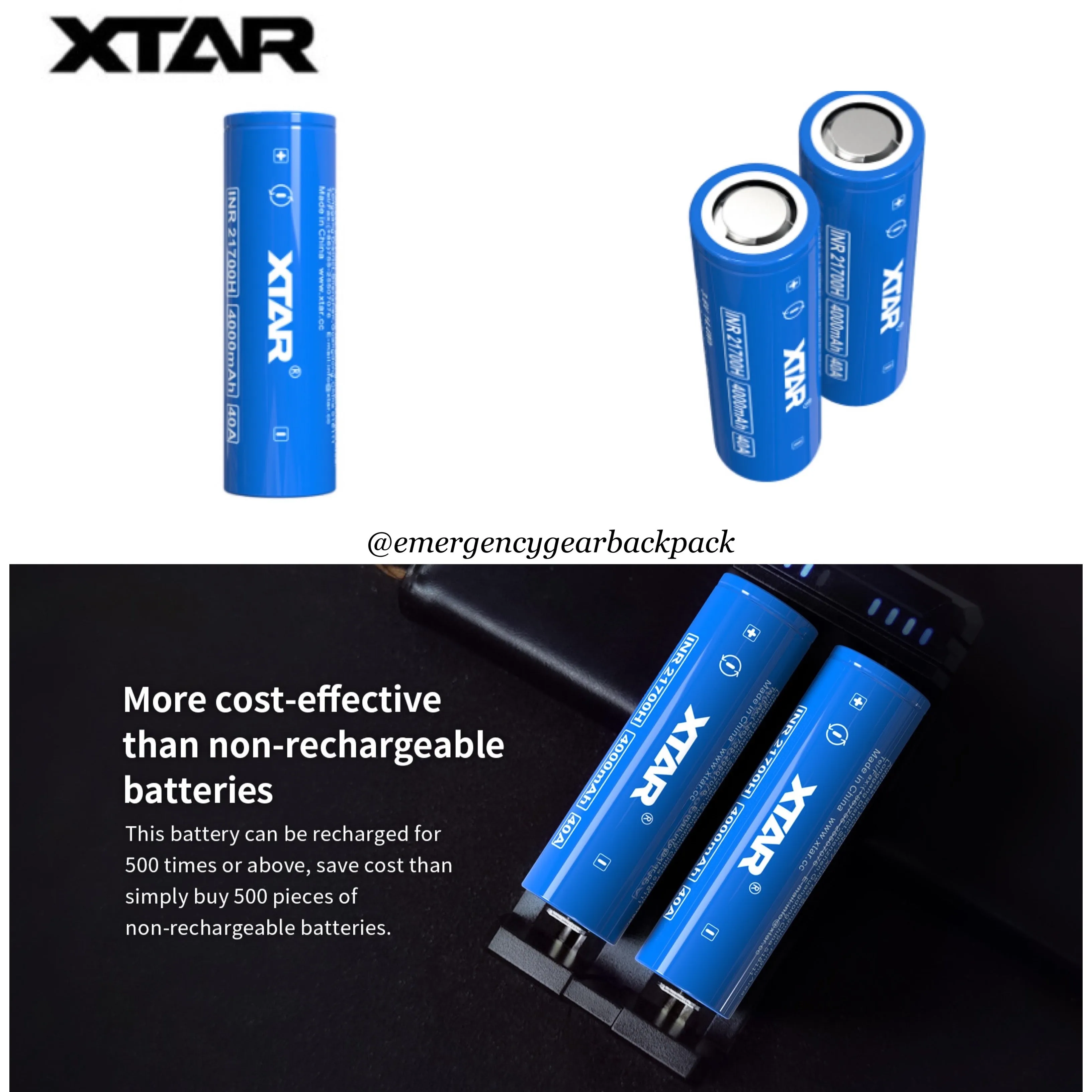 XTAR INR21700H 4000mAh 3.6V 40A  High-drain Li-ion Battery