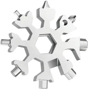 XVEN 18-In-1 Snowflake Multi Tool Portable, Stainless Steel Snowflake Bottle Opener/Flat Phillips Screwdriver Kit/Wrench, with Keychain, Great Christmas Gift(Silver)
