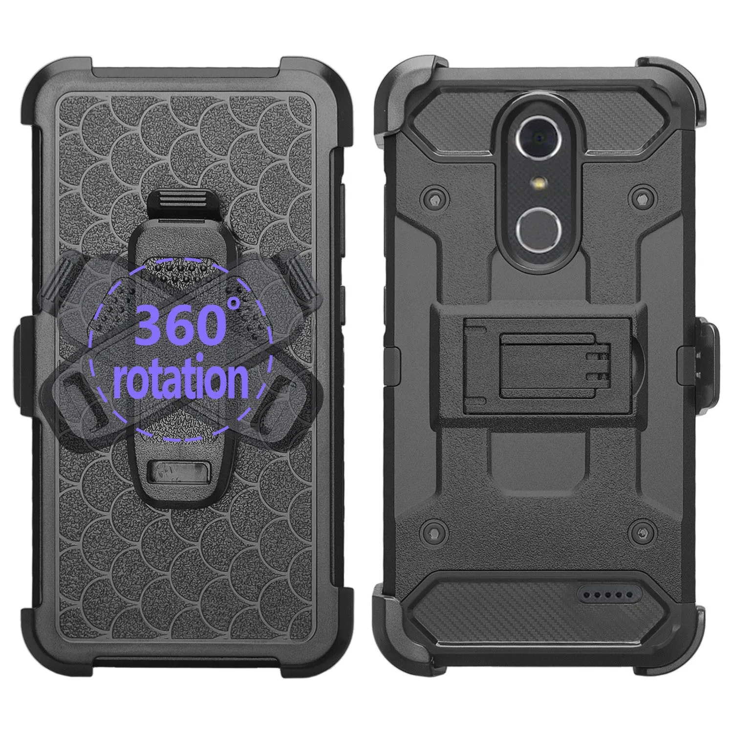 ZTE Blade Spark Z971, ZTE ZMAX One, ZTE Grand X4, X 4 Case, Rugged Hybrid [Belt Clip] Holster Cover [Kickstand] - Black