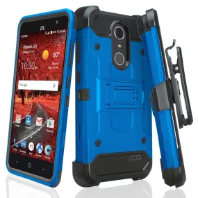 ZTE Blade Spark Z971, ZTE ZMAX One, ZTE Grand X4, X 4 Case, Rugged Hybrid [Belt Clip] Holster Cover [Kickstand] - Blue