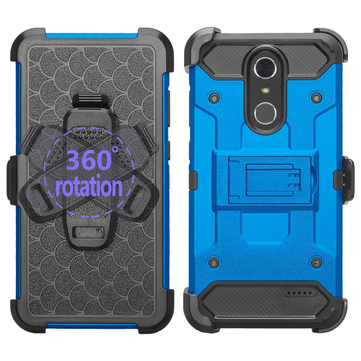ZTE Blade Spark Z971, ZTE ZMAX One, ZTE Grand X4, X 4 Case, Rugged Hybrid [Belt Clip] Holster Cover [Kickstand] - Blue