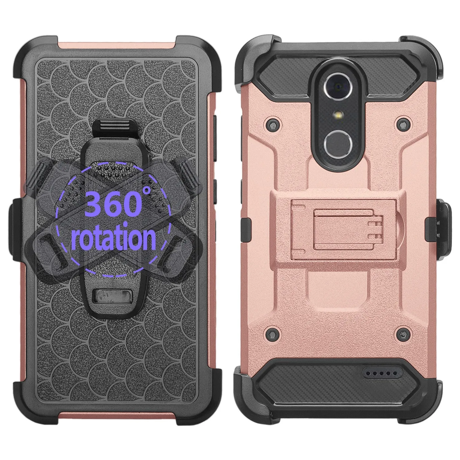 ZTE Blade Spark Z971, ZTE ZMAX One, ZTE Grand X4, X 4 Case, Rugged Hybrid [Belt Clip] Holster Cover [Kickstand] - Rose Gold