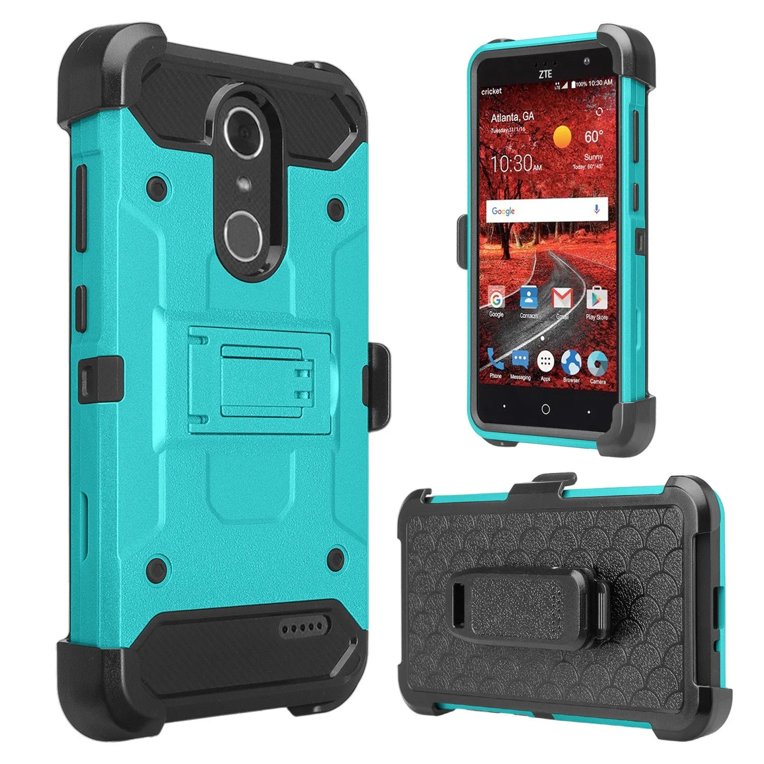ZTE Blade Spark Z971, ZTE ZMAX One, ZTE Grand X4, X 4 Case, Rugged Hybrid [Belt Clip] Holster Cover [Kickstand] - Teal
