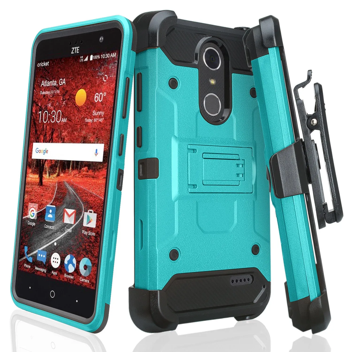 ZTE Blade Spark Z971, ZTE ZMAX One, ZTE Grand X4, X 4 Case, Rugged Hybrid [Belt Clip] Holster Cover [Kickstand] - Teal