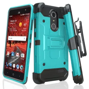 ZTE Blade Spark Z971, ZTE ZMAX One, ZTE Grand X4, X 4 Case, Rugged Hybrid [Belt Clip] Holster Cover [Kickstand] - Teal