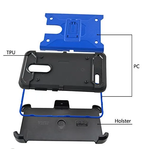 ZTE ZMax Pro Case, Blade X Max, ZTE Grand X Max 2 Case, ZTE Carry, ZTE Imperial Max / ZTE Max Duo LTE Heavy Duty[Built-in Kickstand] Rotating Swivel Clip Holster Case / Rugged Triple Layer Protection - Blue