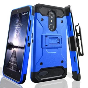 ZTE ZMax Pro Case, Blade X Max, ZTE Grand X Max 2 Case, ZTE Carry, ZTE Imperial Max / ZTE Max Duo LTE Heavy Duty[Built-in Kickstand] Rotating Swivel Clip Holster Case / Rugged Triple Layer Protection - Blue